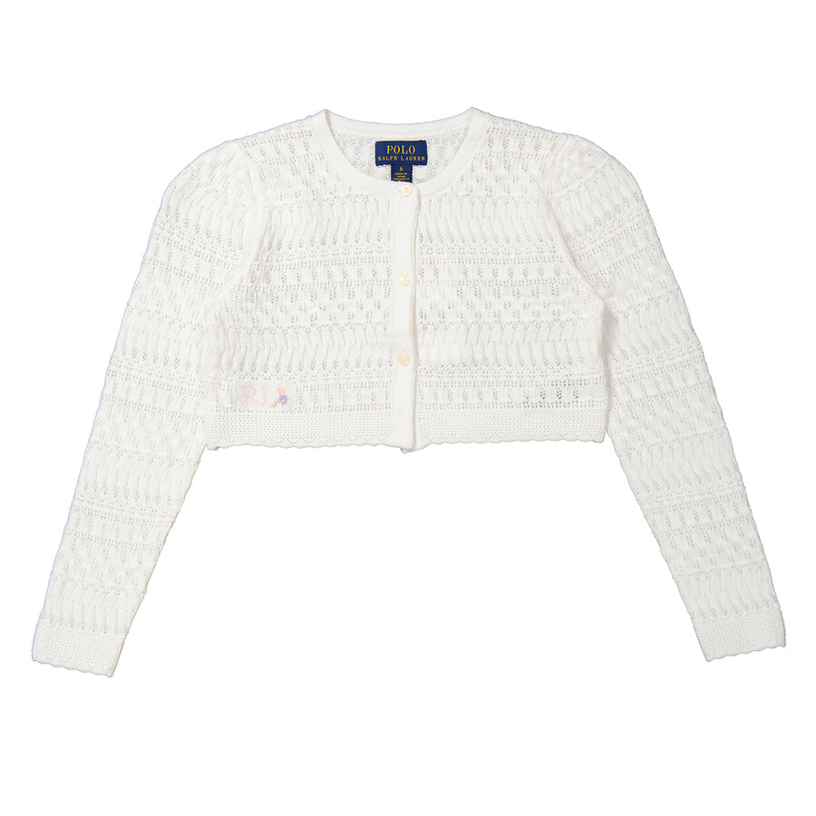 Shop Polo Ralph Lauren Girls White Cropped Knitted Cardigan