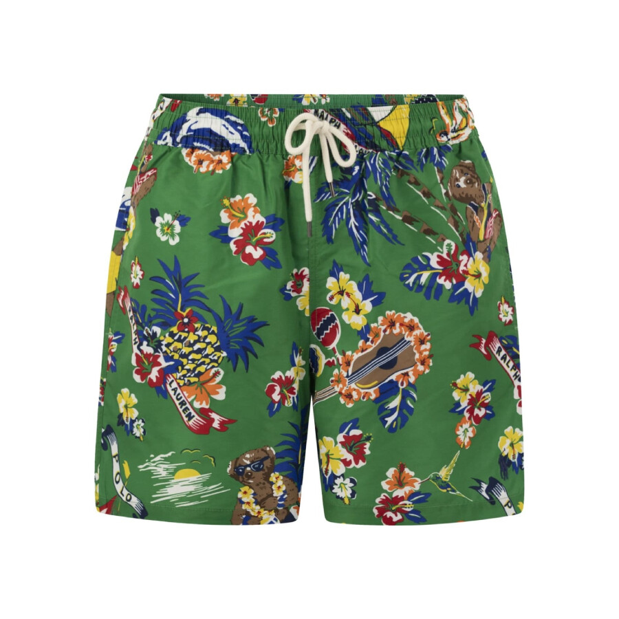 Graphic-Print Polyester Swim Shorts