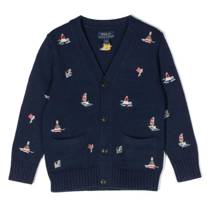 Kids Sailor Embroidered V-Neck Cardigan