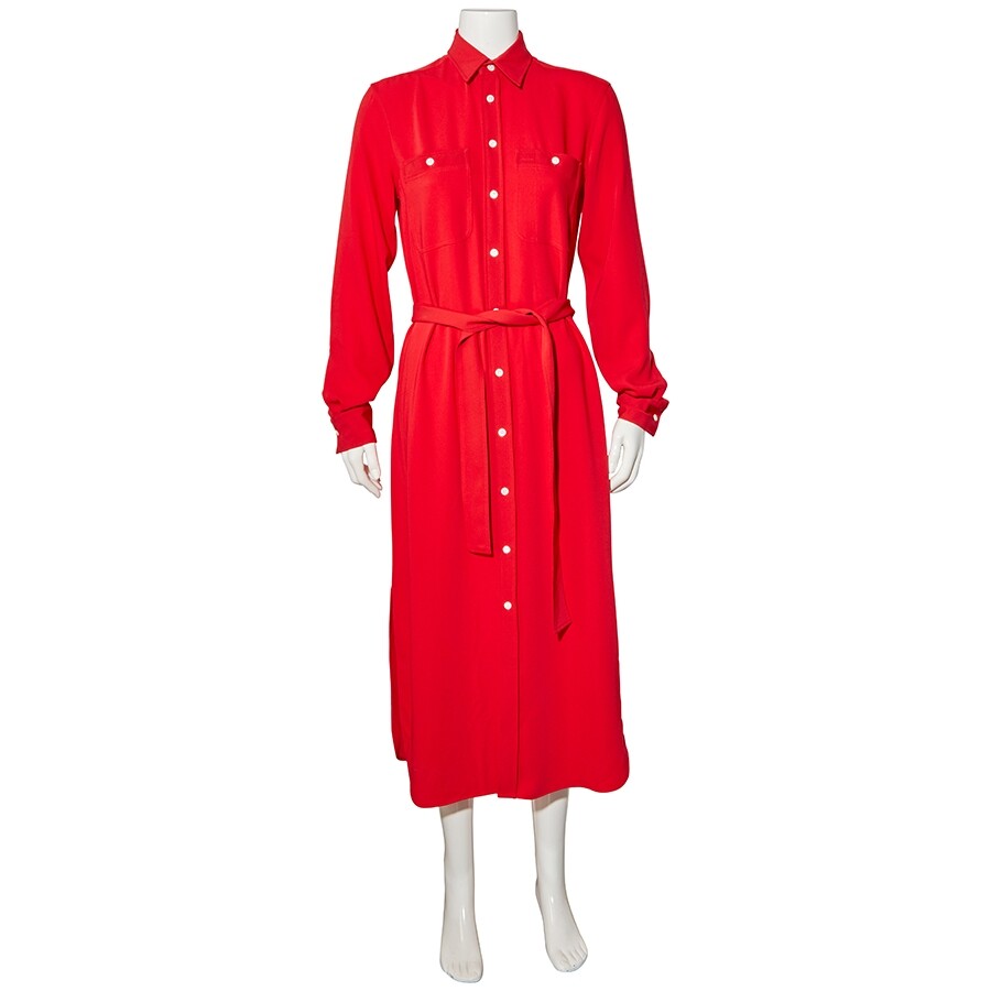 red midi shirt dress