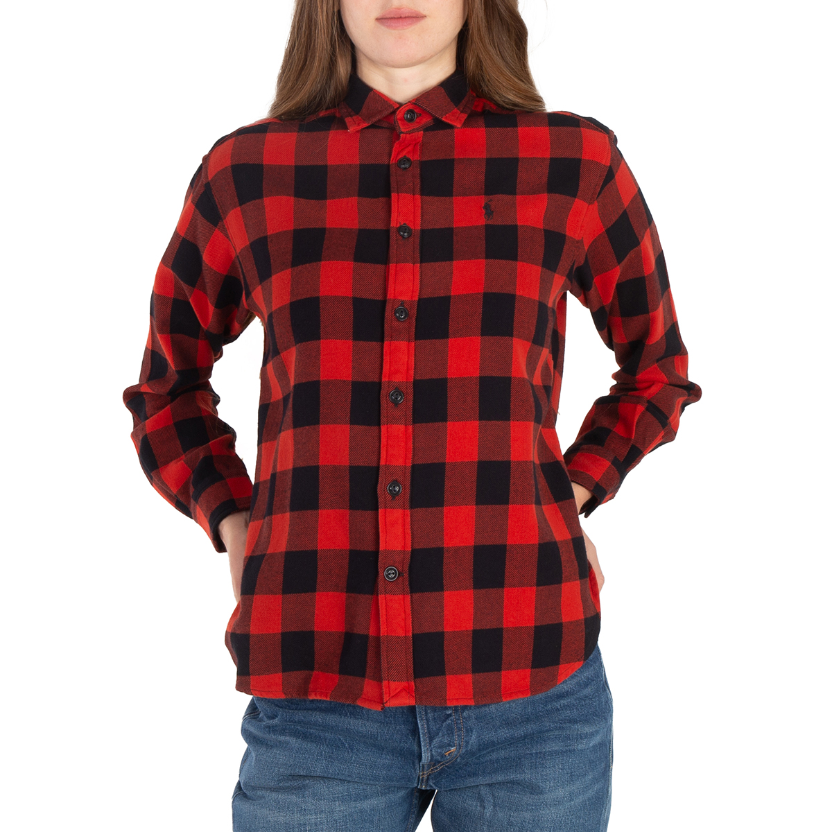 Ralph Lauren Women's Plaid Cotton Twill Shirt Red Size 3X