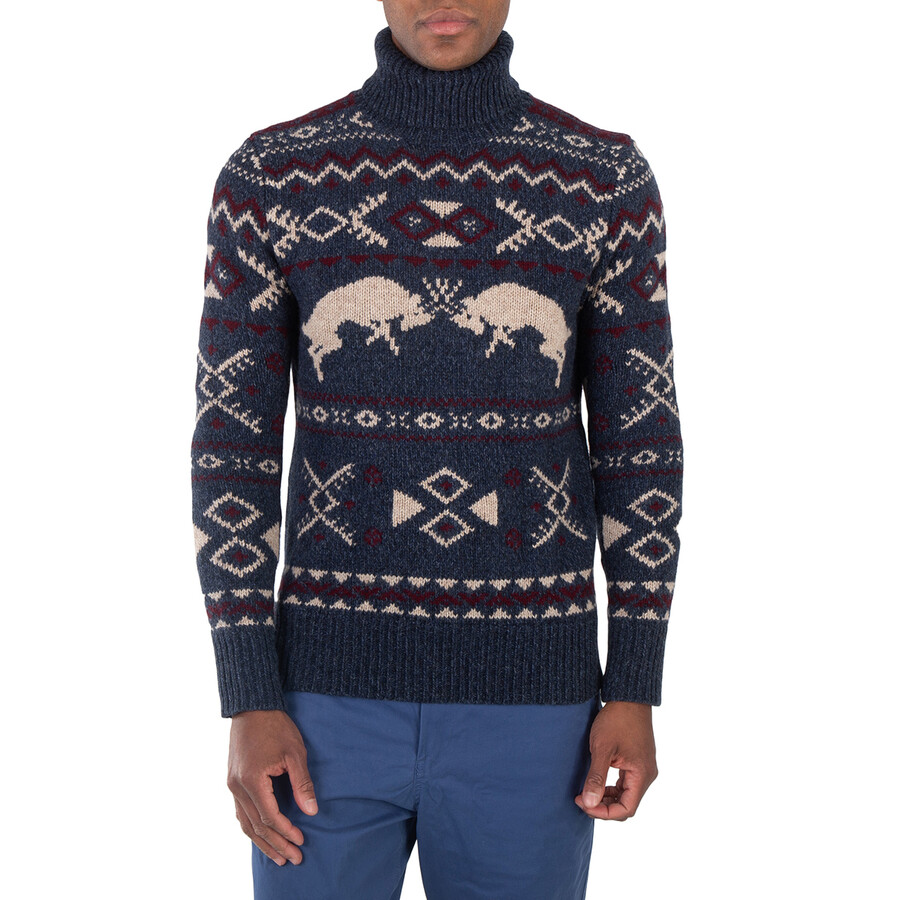 Men's Blue Fair Isle-Knit Wool Blend Jumper