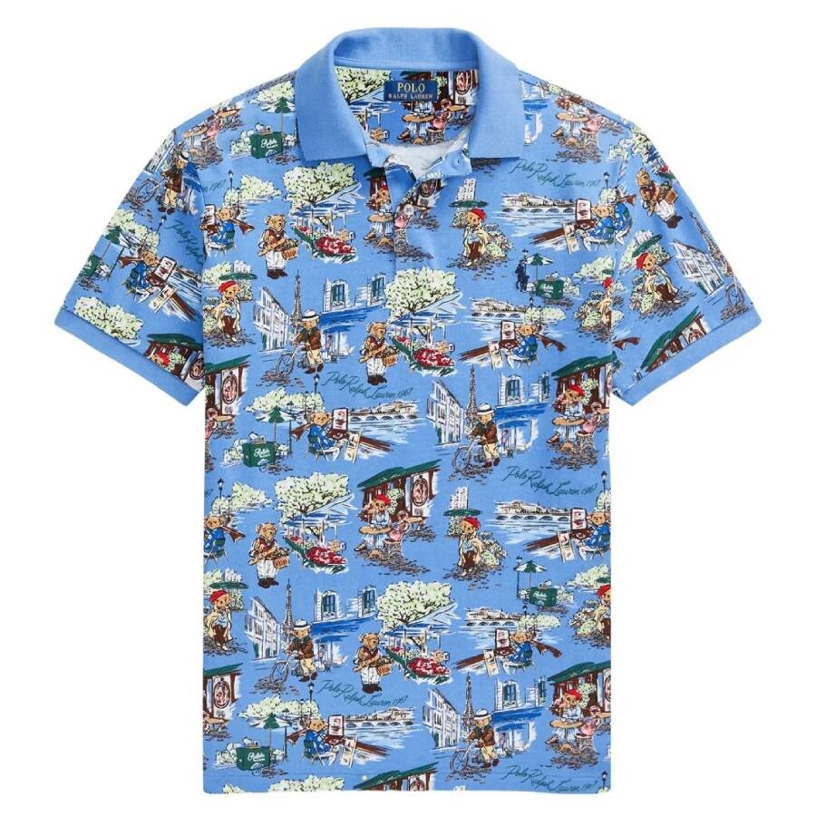 Paris-Print Mesh Polo Shirt