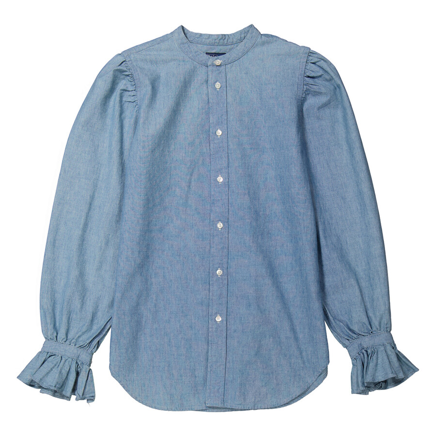 POLO RALPH LAUREN POLO RALPH LAUREN PUFF-SLEEVE FRILL-TRIMMED DENIM SHIRT