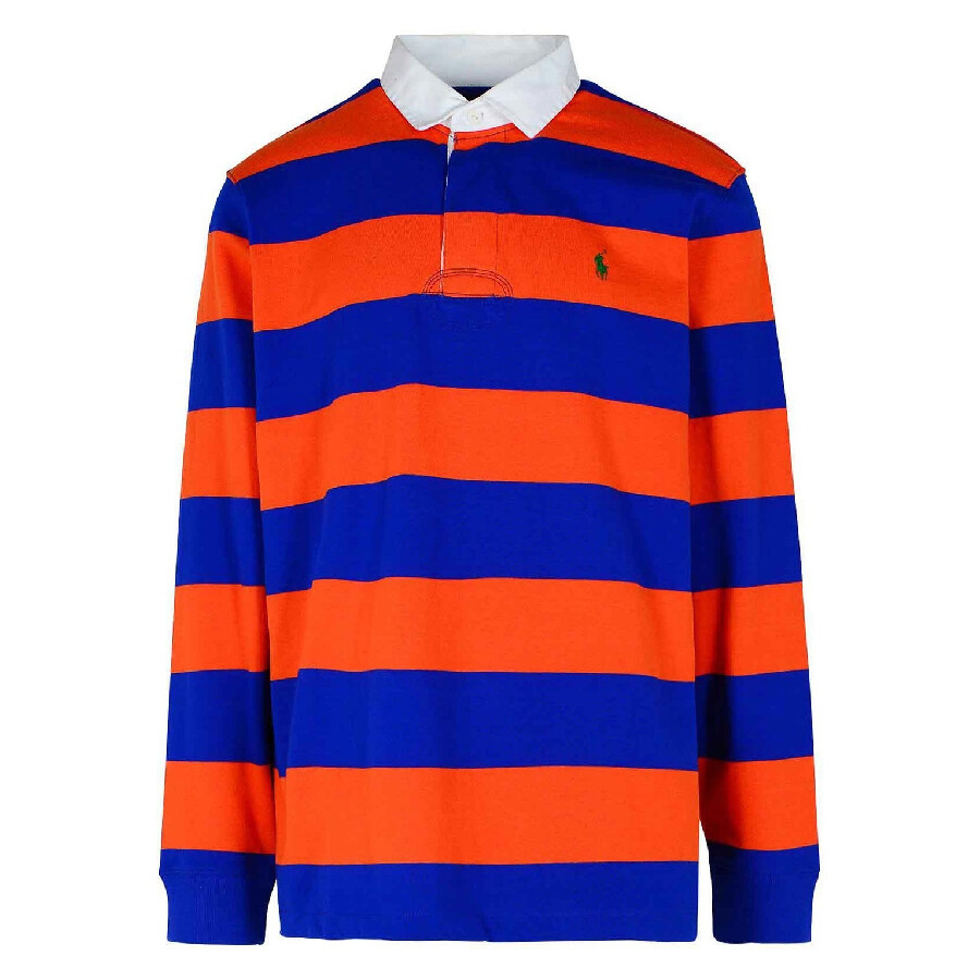 Rugby Stripe Pattern Polo Shirt, Size Large