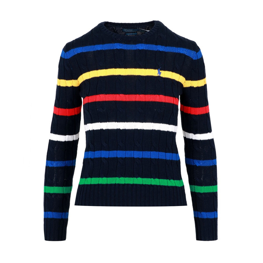 Striped Cable-Knit Cotton Sweater