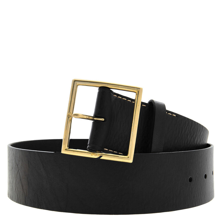 Wide Leather Square-Buckle Belt