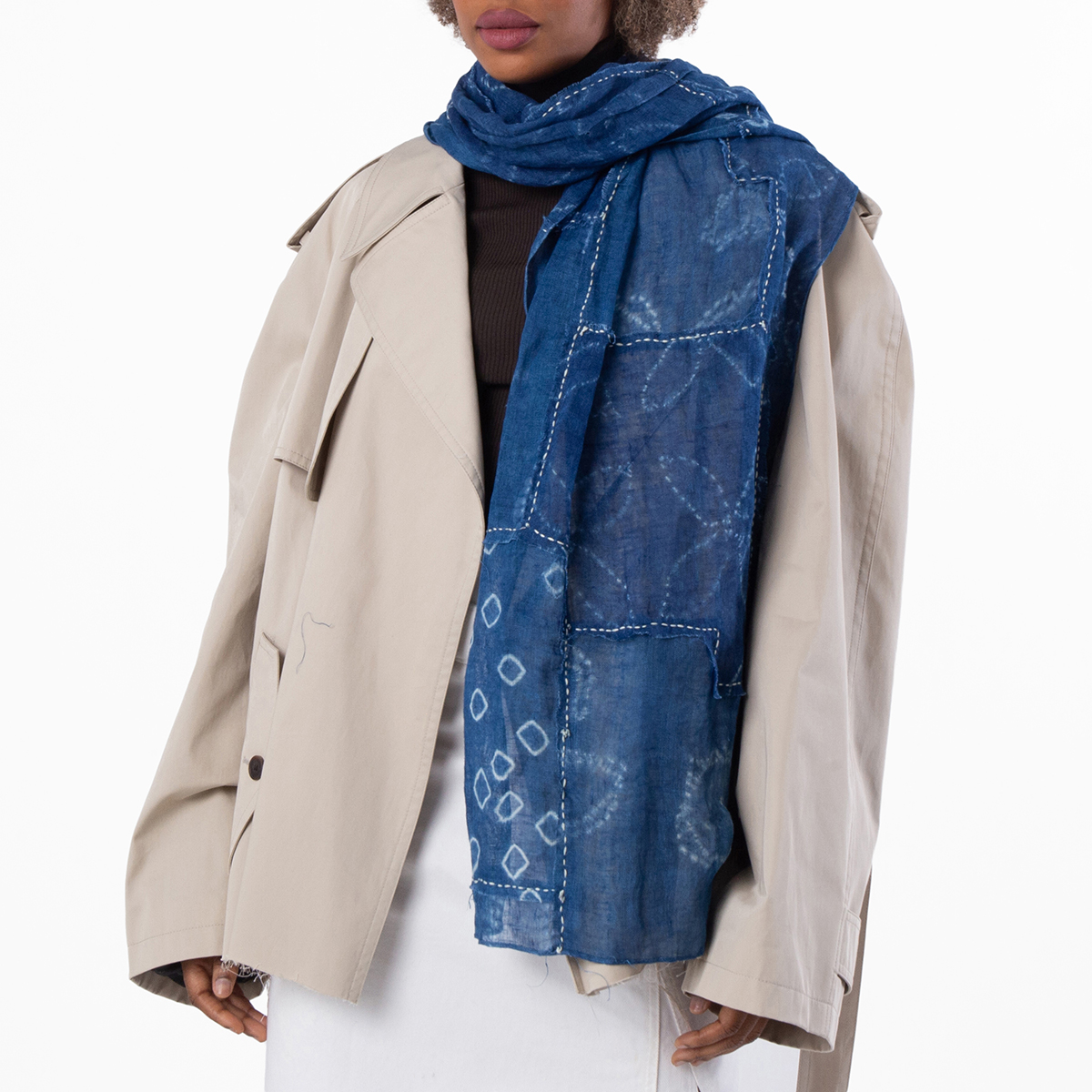Polo Ralph Lauren Womens Indigo Patchwork Linen Scarf 449973189001