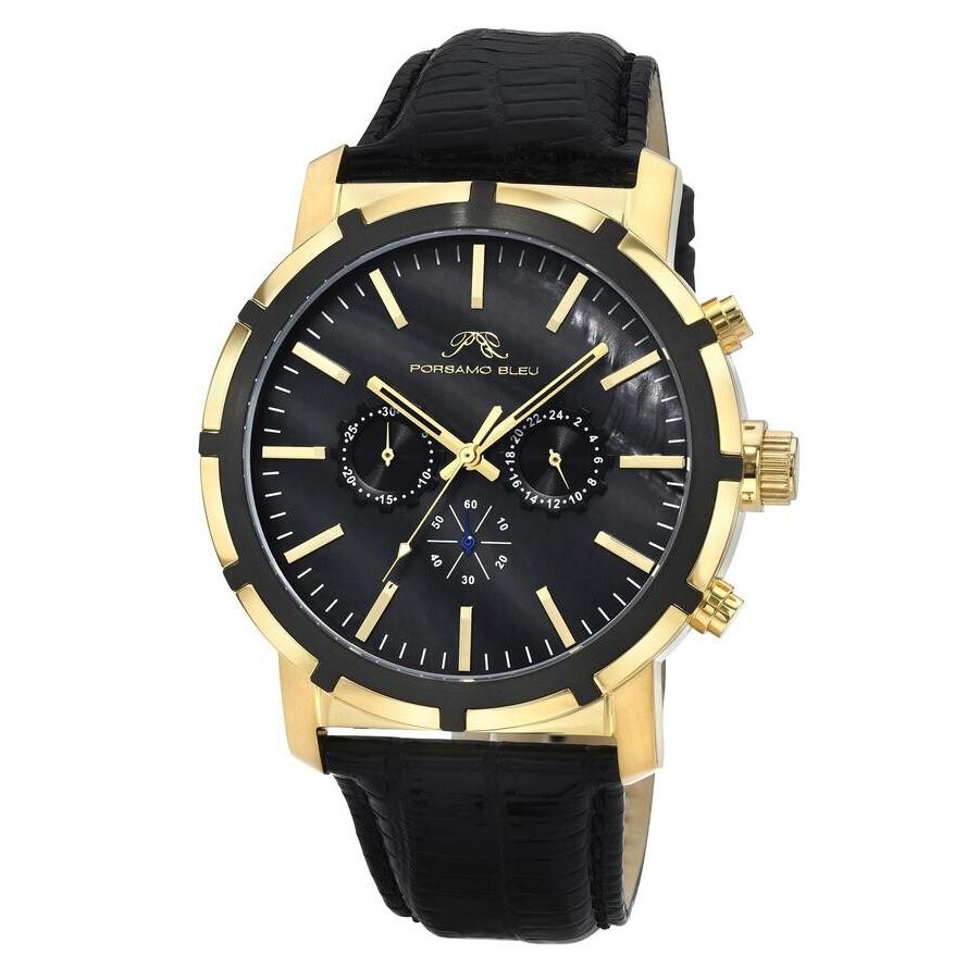 Porsamo Bleu Nyc Chrono Chronograph Quartz Black Dial Men's Watch 1281bnyl In Gold