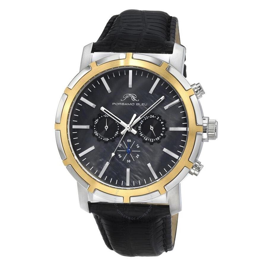 Shop Porsamo Bleu Nyc Chrono Chronograph Quartz Black Dial Men's Watch 1281dnyl In Two Tone  / Black / Gold Tone / Mother Of Pearl / Yellow