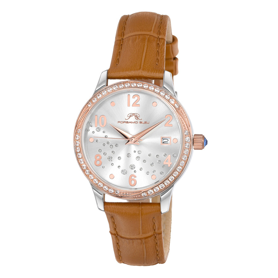 Shop Porsamo Bleu Ruby Quartz Silver Dial Ladies Watch 1141drul In Brown / Gold Tone / Rose / Rose Gold Tone / Ruby / Silver