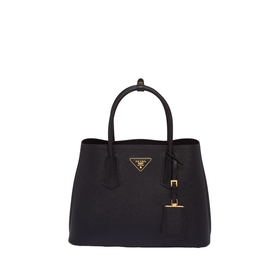 Prada Small Leather Double Handbag In Black