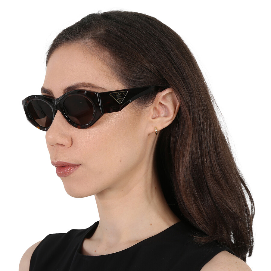 Shop Prada Dark Brown Oval Ladies Sunglasses Pr 20zs 2au06b 53