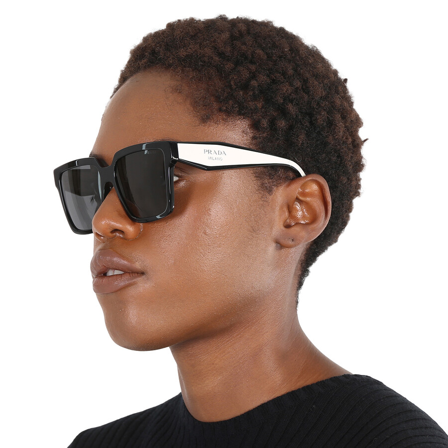 Prada Dark Gray Square Ladies Sunglasses 0pr 24zs1ab5s056 In Grey