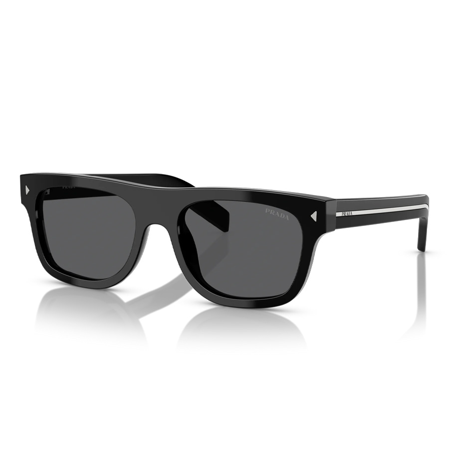 PRADA ブラック系 スポーツサングラス グレーレンズ Prada Dark Grey Rectangular Men's Sunglasses PR B12S 16K731 55