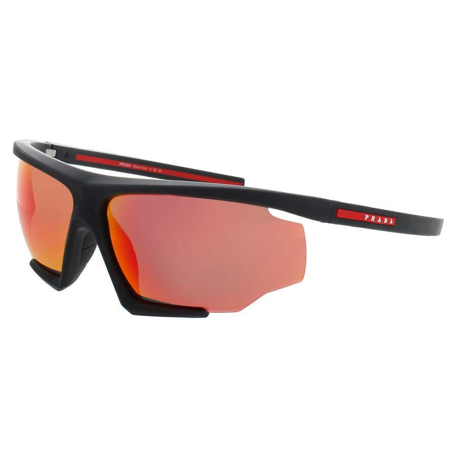 Prada Linea Rossa Men's Black Rubber Sport Sunglasses Ps 07ys Dg010a 76 In ["orange","black"]