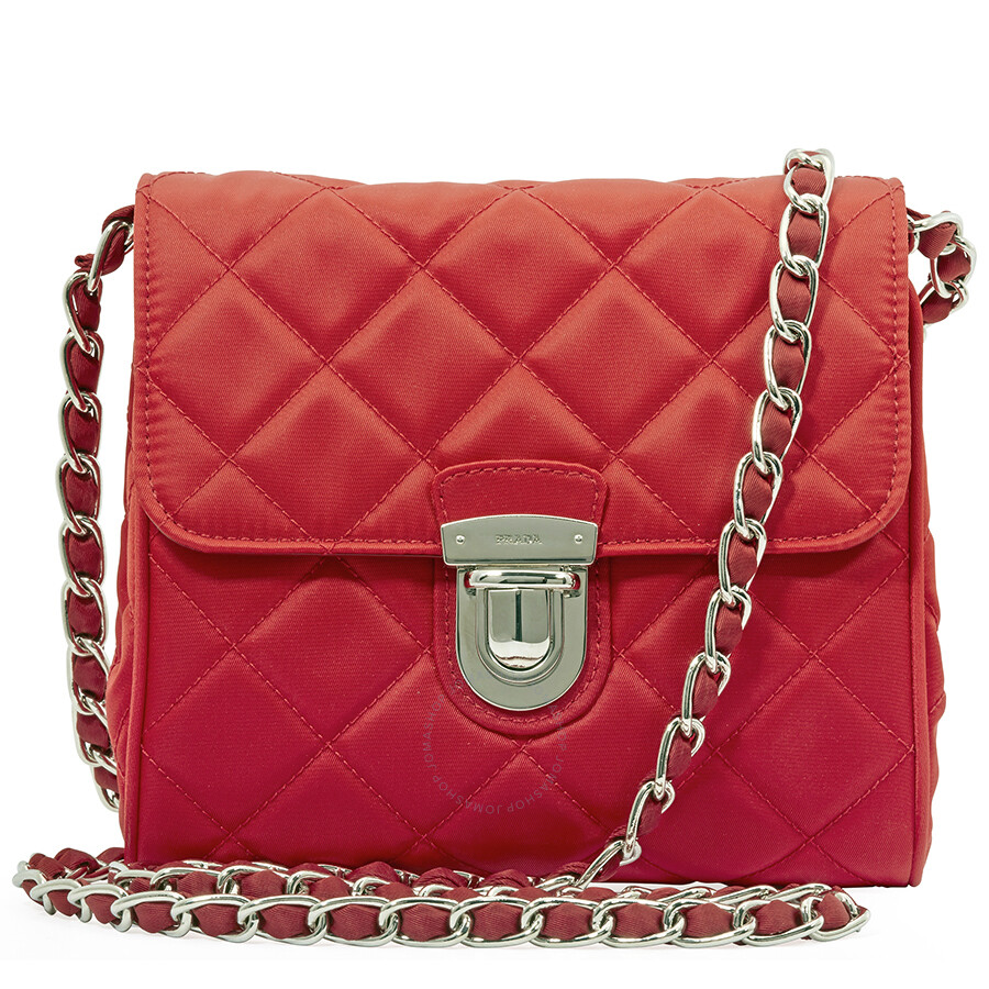 Prada Nylon and Leather Crossbody Bag Red BP0623 F0011 Handbags