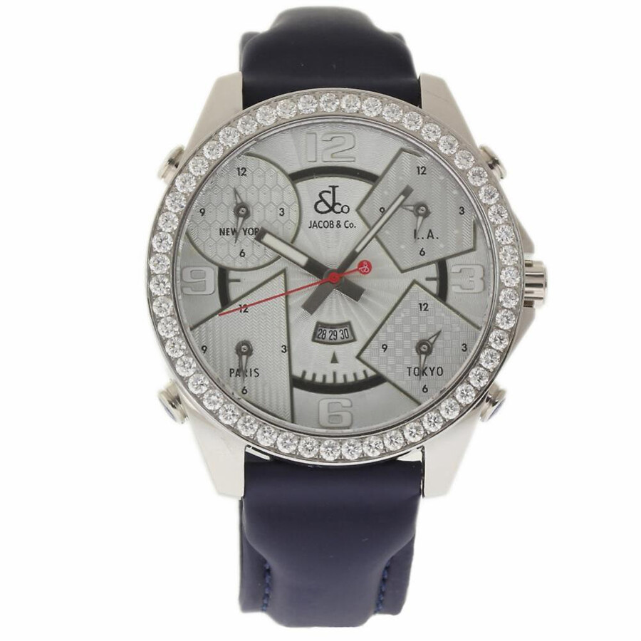 Preowned Jacob & Co. Five Time Zone Diamond Silver Dial Men's Watch JC3 PreOwned Watches