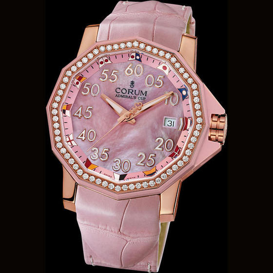Pre-owned Corum Admirals Cup Competition Diamond Rose Dial Ladies Watch 082.952.85/0088 Pn31