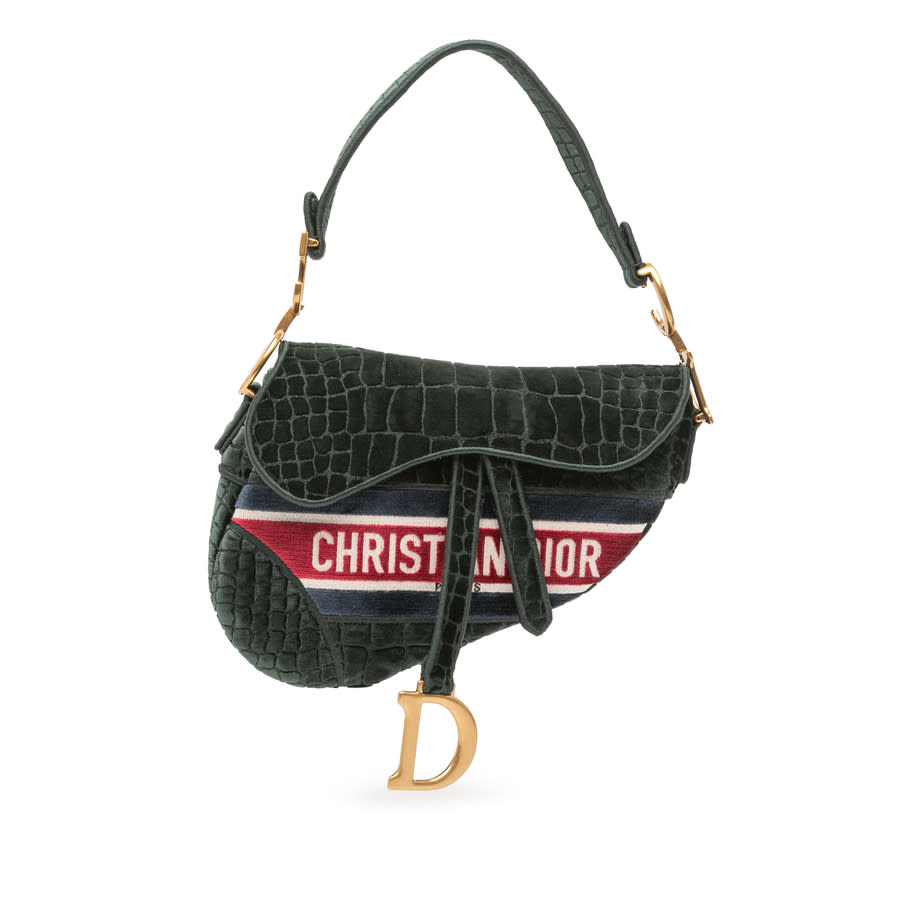 Dior Pre-owned Dior Velvet Embroidered Crocodile Effect Saddle Bag