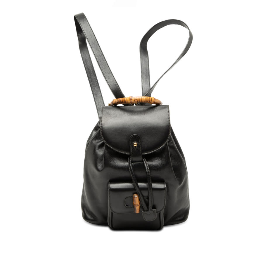 Gucci Pre-owned Gucci Calfskin Bamboo Drawstring Backpack Unisex