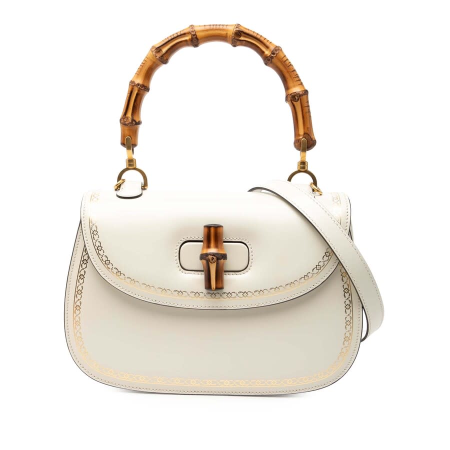 Gucci Pre-owned Gucci Calfskin Frame Print Bamboo Top Handle Bag