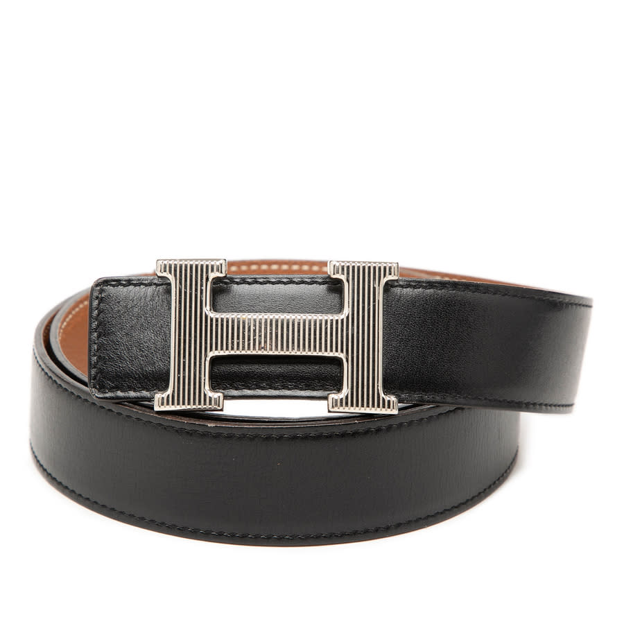 Hermes Reversible Belt Buckle 75 Black Brown Box Calf Togo Hermes Noir/Gold Chamonix and Togo Leather Constance  main image 3