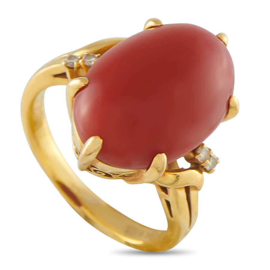 Mikimoto Pre-Owned Mikimoto 18K Yellow Gold Diamond and Coral Ring