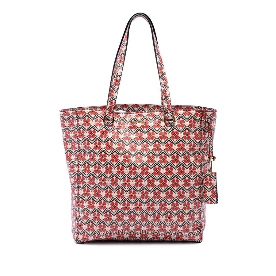 Miu Miu Pre-owned Miu Miu Leather Madras Floral Tote Ladies
