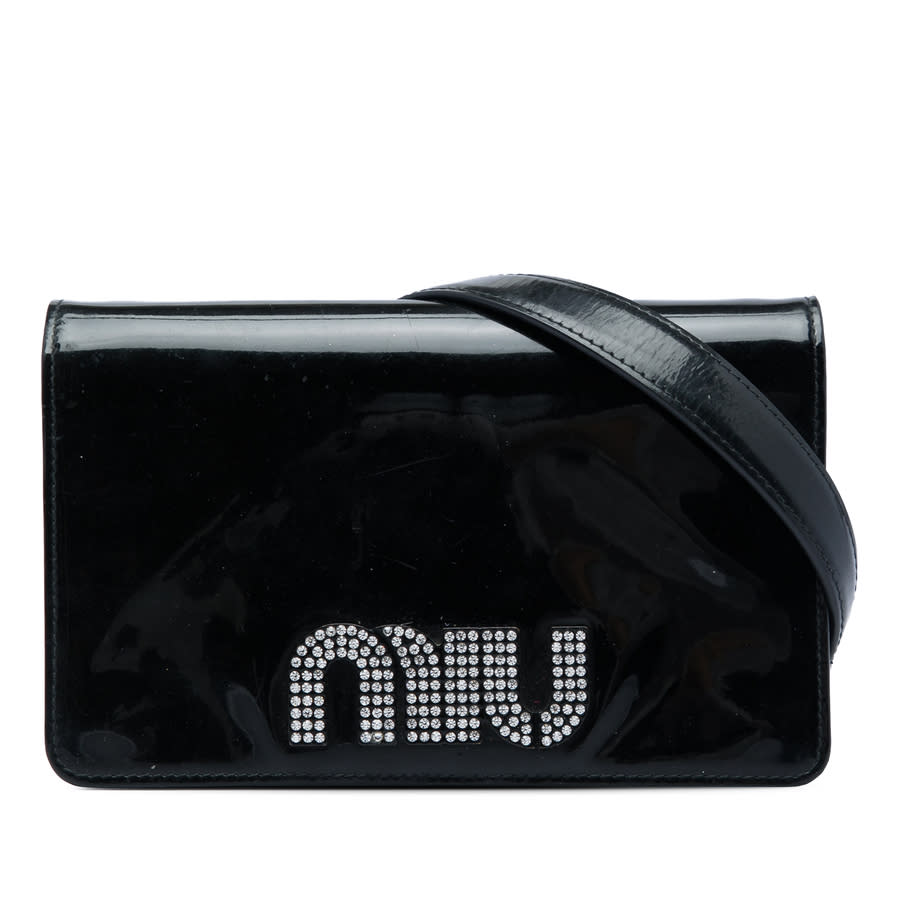 Miu Miu Pre-owned Miu Miu Patent Crystal Embellished Logo Wallet