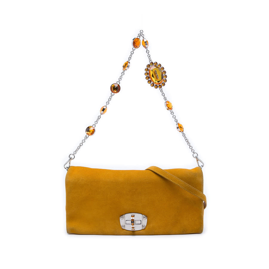 Miu Miu Pre-owned Miu Miu Suede Crystal Chain Satchel Ladies