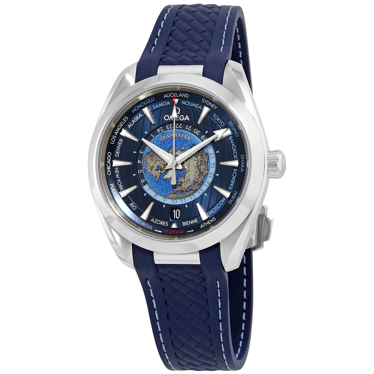 Pre-owned Omega Seamaster Aqua Terra World Time GMT Automatic Chronometer Blue Dial Watch 220.12.43.22.03.001