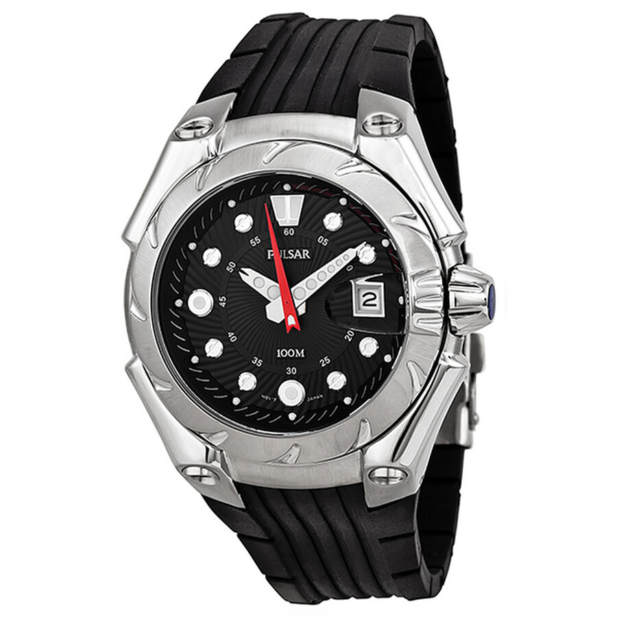 Pulsar Black Dial Stainless Steel Black Rubber Men's Watch PXH471