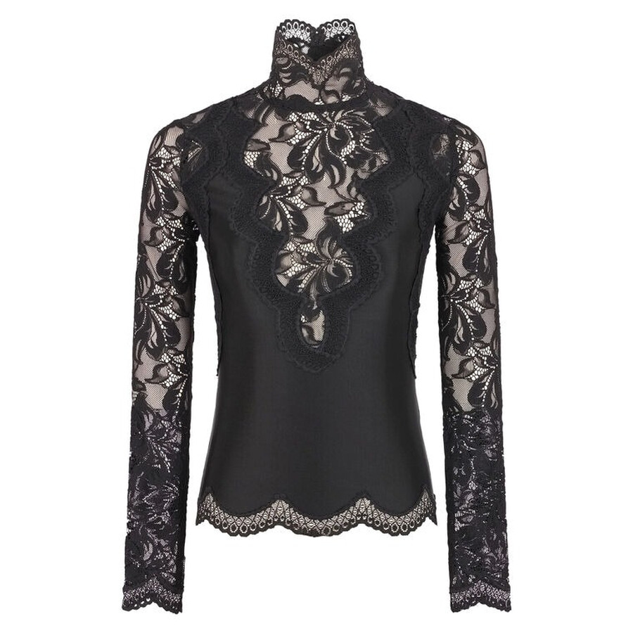 Black Long Sleeve Top In Lace And Jersey, Brand Size 34 (US Size 2)