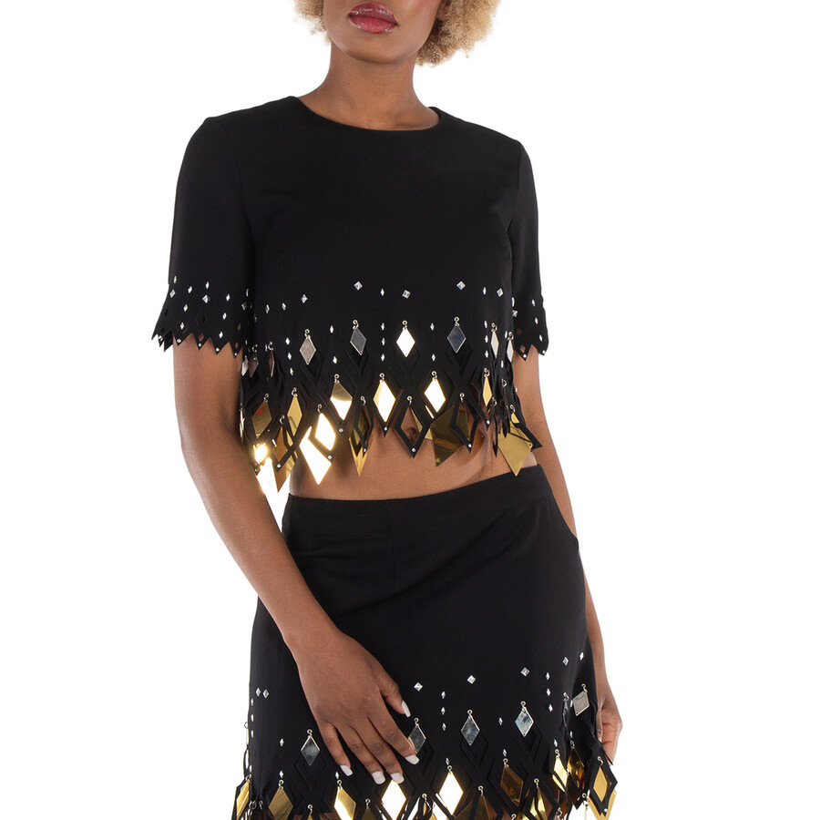 Ladies Black Embellished Crop Top