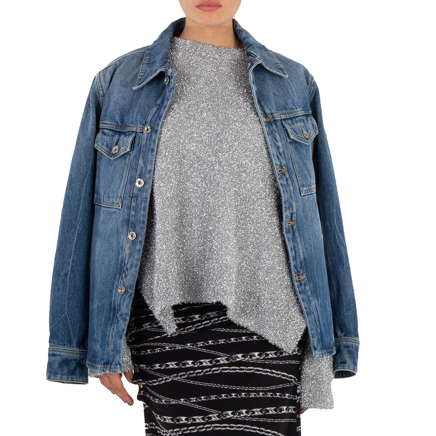 Ladies Denim Stone Denim Shirt With 1969 Metal Discs Details