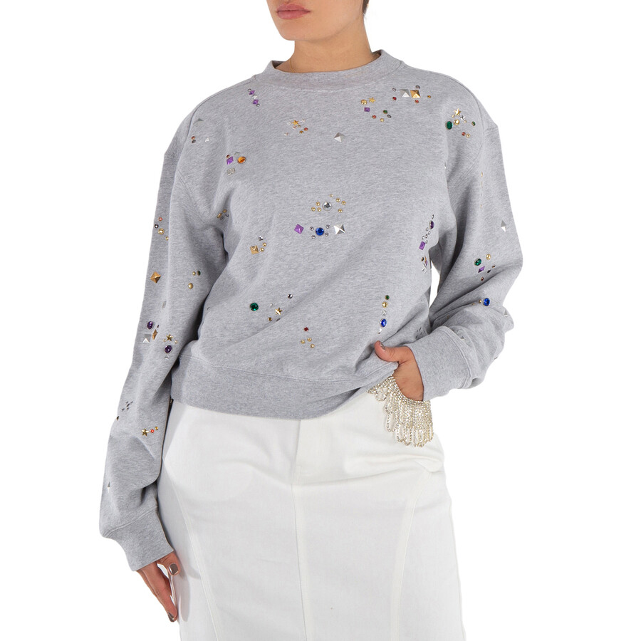 Ladies Grey Stud-Detail Organic Cotton Sweatshirt, Size Small