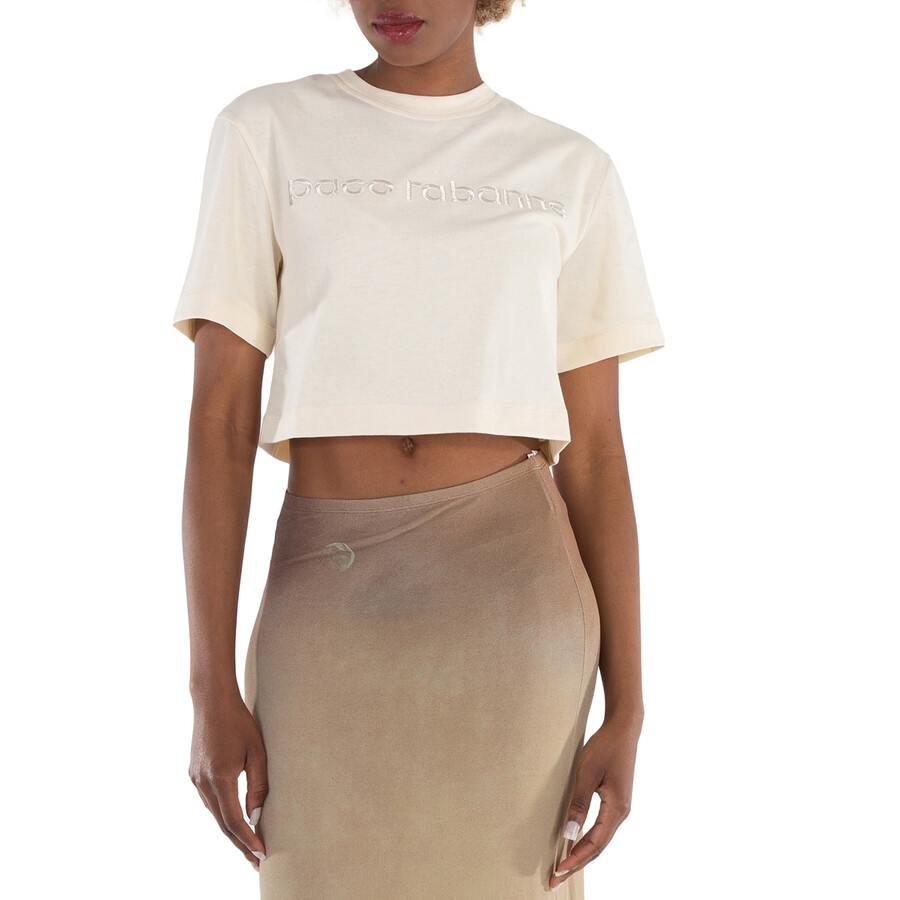 Tシャツ・カットソー RABANNE Woman T-Shirt Nude 23FJTE117CO0471 P270 Rabanne Ladies Nude Logo-Embroidered Cropped T-Shirt, Brand
