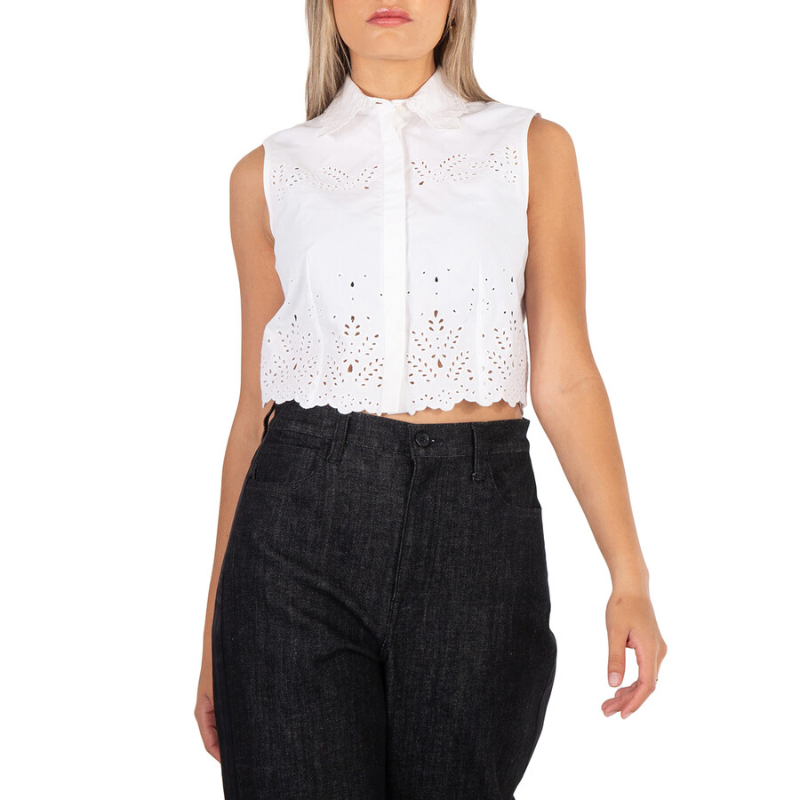 Ladies Optical White Sleeveless Crop Top