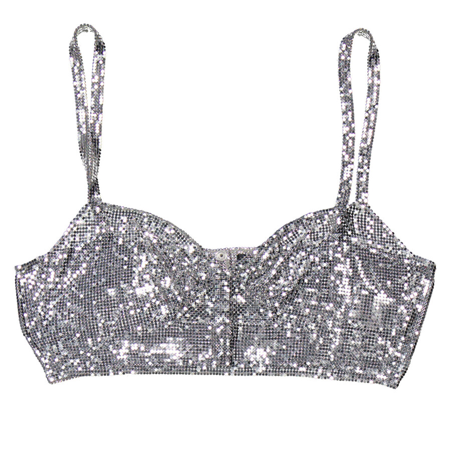 RABANNE RABANNE LADIES SILVER PERFORATED SWEETHEART NECK CROPPED TOP