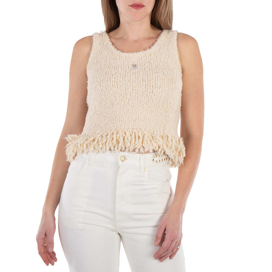 Logo-Plaque Fringed Knitted Top