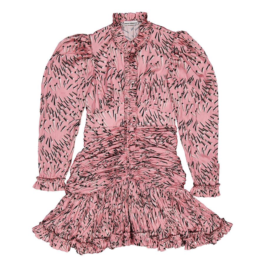 RABANNE RABANNE PINK SCREW PRINTED RUCHED MINI DRESS