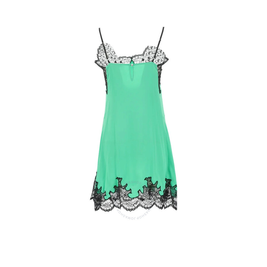Rabanne Lace-trimmed Satin Minidress In Green