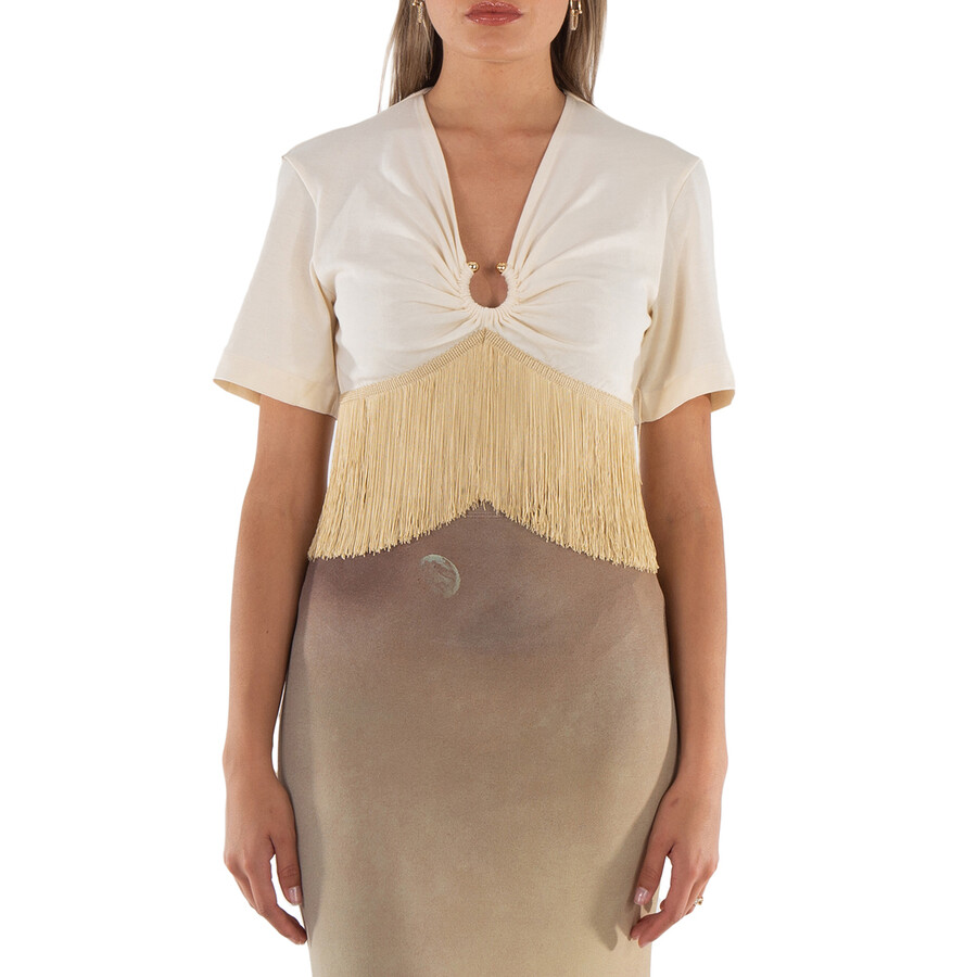V Neck Fringe Detailed Top