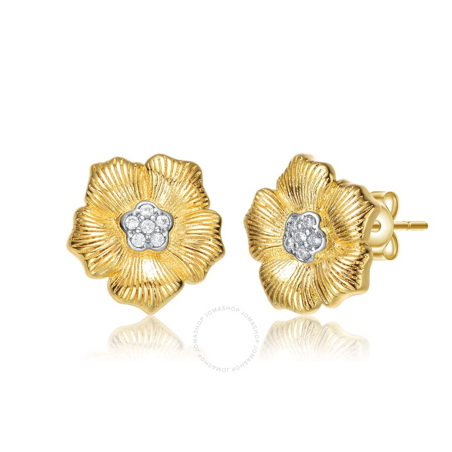 Shop Rachel Glauber 14k Gold Plated And Cubic Zirconia Floral Stud Earrings In Two-tone