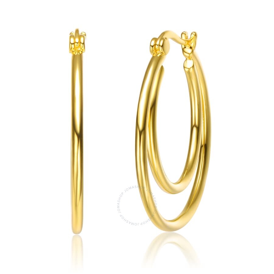 Rachel Glauber 14k Gold Plated Cubic Zirconia Double Hoop Earrings In Gold-tone