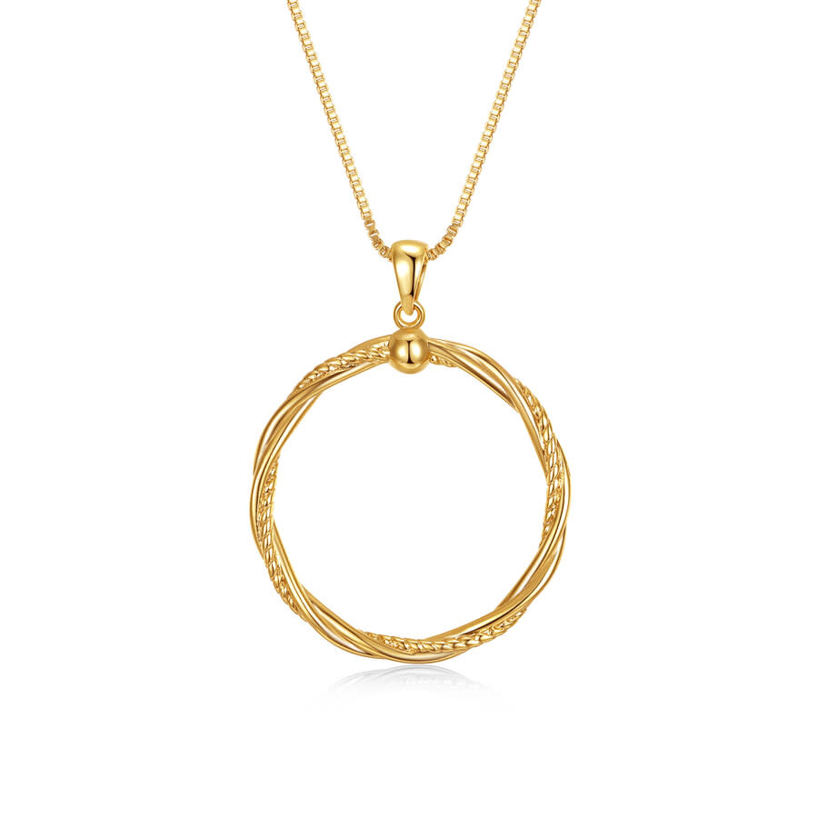 Rachel Glauber 14k Yellow Gold Plated Twisted Rope Eternity Wreath Halo Box Chain Necklace In Gold-tone