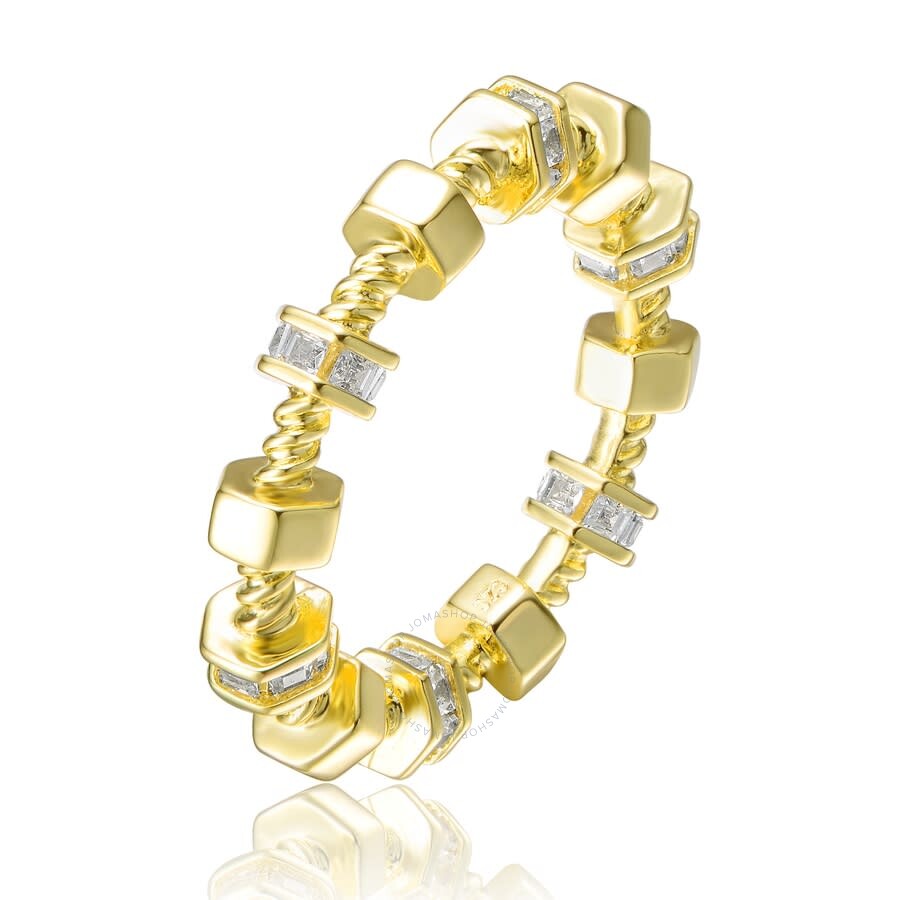 Rachel Glauber Gold Plated Cubic Zirconia Band Ring In Gold-tone
