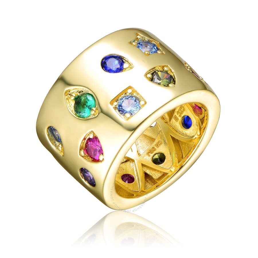 Rachel Glauber Gold Plated Multi Colored Cubic Zirconia Wide Band Ring In Gold-tone