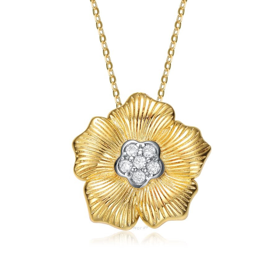 Shop Rachel Glauber Rhodium And 14k Gold Plated Cubic Zirconia Floral Pendant Necklace In Two-tone